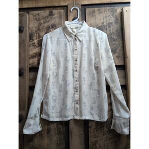 H&M Cream Button-down Shirt with Grey Bunny Print